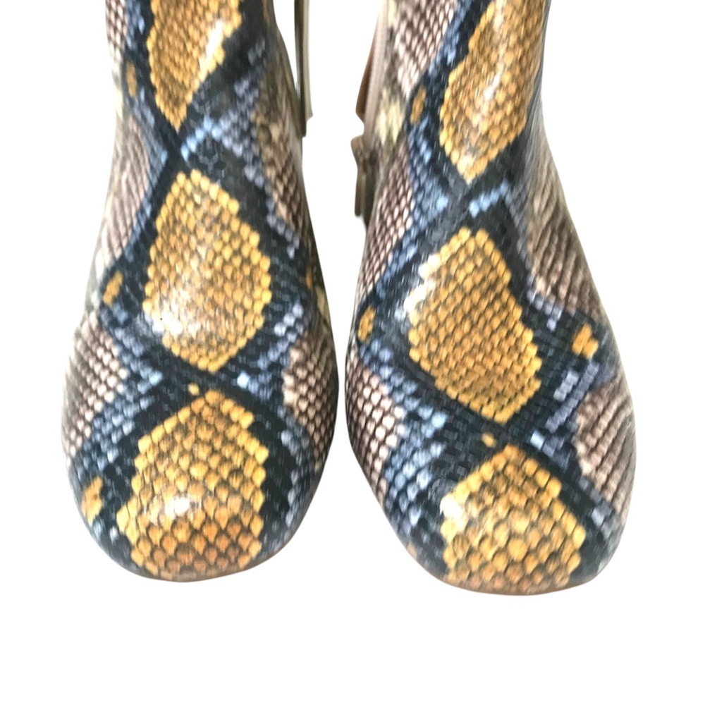 Faux Snakeskin Block Heel Ankle Boots - Blue/Yellow - Size 6 - Picture 2 of 13